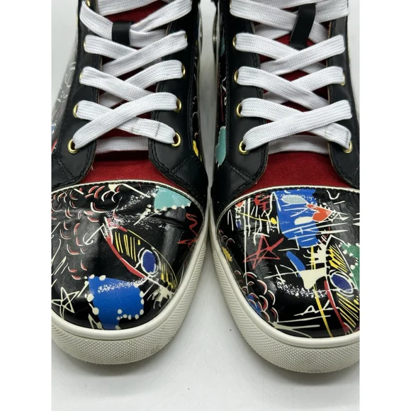 Christian Louboutin Louis Junior Graffiti Print Black Leather High Top 44